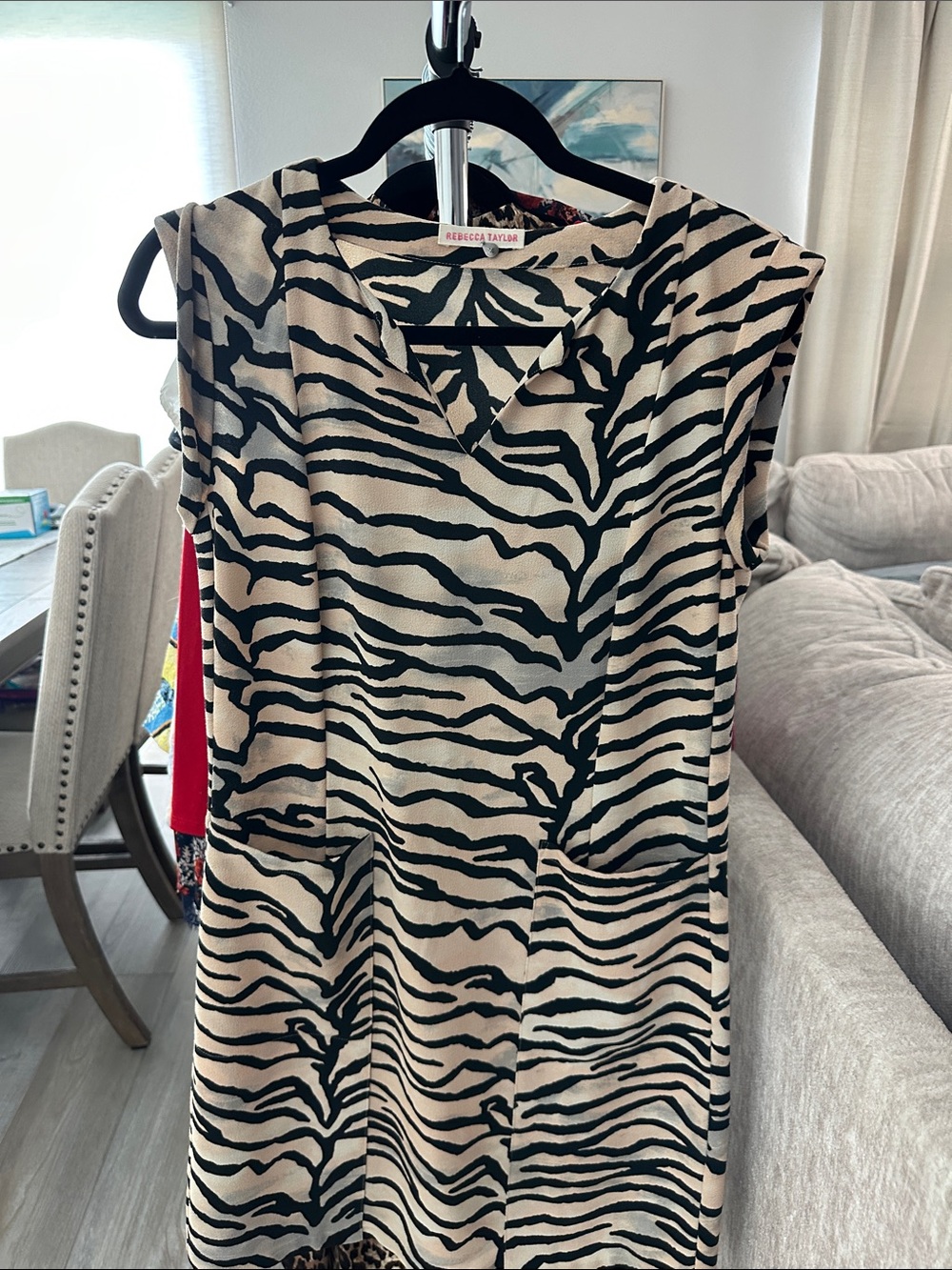 Rebecca Taylor Black and Cream Zebra-Print V-Neck Tunic